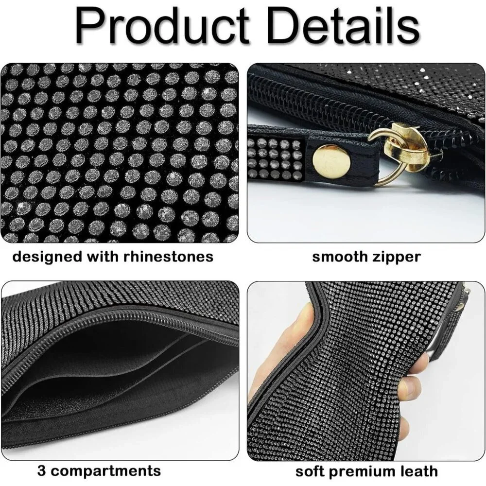 ❤️Crystal Zipper Change Purse Rhinestone Wallet Double-sided crystal diamond Zip - Picture 5 of 8